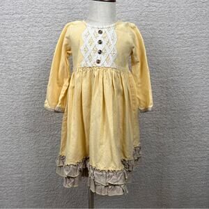 Little Prim Girls Dress‎ 4 Yellow Cottage Core Lace Layered Cotton Evie Dress